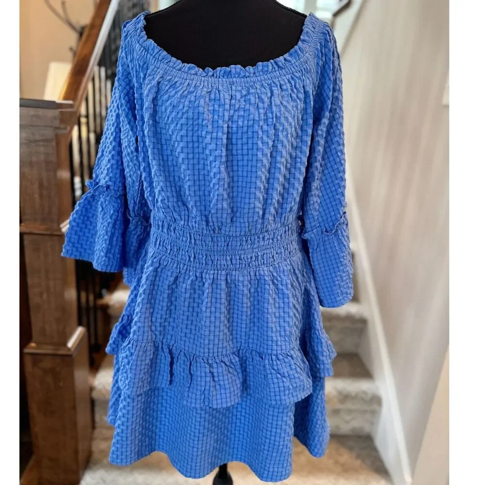 Le Lis Textured Off-Shoulder Boho Dress Balloon Sleeve Size XL - Picture 2 of 7